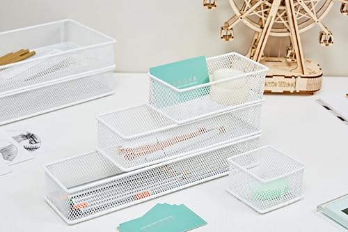 Annova Mesh Stackable Drawer Cabinet and Shelf Organizer Bins Storage Basket School Office Supply Holder Tray- Set of 2 (White, 3x12x2 Inch) - color: White, size: 3x12x2 Inch