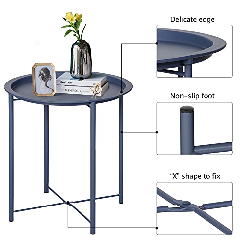 VECELO Side/End Table, Folding Round Metal Anti-Rust and Waterproof Outdoor or Indoor Tray for Living Room Bedroom Balcony and Office, 1 PCS, Blue - color: Blue, size: 1 PCS
