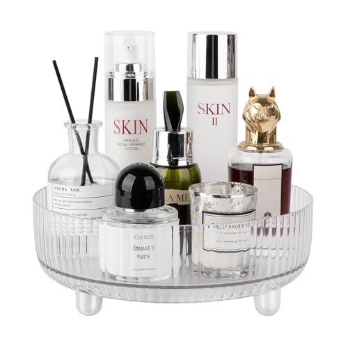 360 Rotating Makeup Organizer Perfume Tray Skincare Holder Spinning Cosmetic Storage Bathroom Countertop Organizer Lazy Susan Turntable for Dresser, Vanity, Kitchen, Small Clear - color: Clear, size: 9"