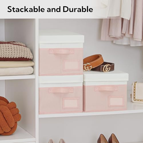 GRANNY SAYS Storage Bins with Lids, Storage Boxes for Organizing, Storage Baskets with Label, Closet Organizers and Storage, Storage Bins for Shelves, Decorative Storage Boxes, 3-Pack, Pink&Ivory - color: White&Pink, size: Medium