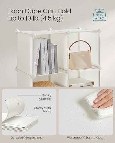 SONGMICS Cube Storage Organizer, Set of 12 Plastic Cubes, Closet Storage Shelves, DIY Plastic Closet Cabinet, Modular Bookcase, Shelving with Doors for Bedroom, Living Room, Cream White ULPC342W02 - color: White, size: 12 Cubes, style: with doors