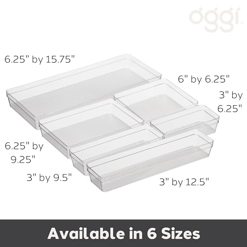 Oggi Clear Drawer Organizer - 3" X 9.5" - Ideal for Organizing Kitchen Drawers, Office, Desk, Silverware, Kitchen Utensils, Cosmetics and Bathrooms - size: 3" by 9"
