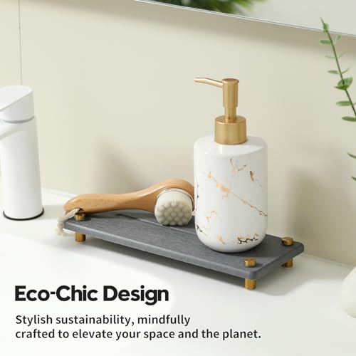 Kitchen Sink Caddy Water Absorbing Stone Drying Tray, Diatomite Bathroom Sink Organizer, Faucet Counter Mat Coaster, Soap Dish Rack Riser Dispenser Sponge Holder, Dark Gray Gold 10" x 4" - color: Dark Gray - Gold, size: 10" x 4" x 1"