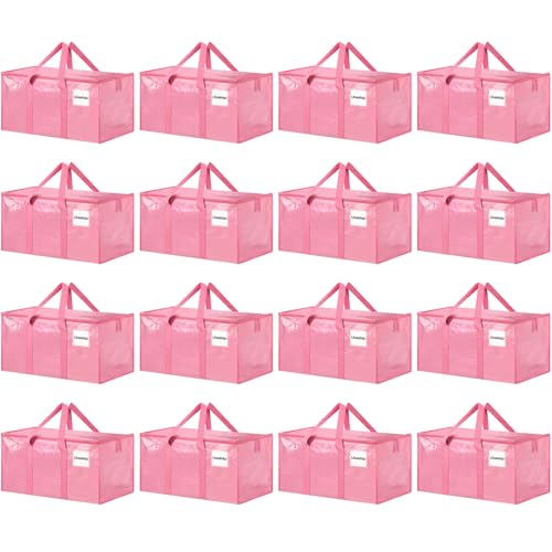 16 Pack Extra Large Heavy Duty Moving Bags, Pink Storage Bins with Lids, Reinforced Handles & Heavy-Duty Zippers Moving Boxes Storage Bags Totes for Clothes Packing, Dorms, College Supplies, Pink - color: Pink, size: 16 Pack