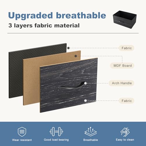 DUMOS Nightstand with 4 Drawers Bedside Table with Removable Fabric Bins Sturdy Steel Frame Wood Top Organizer Furniture for Bedroom Closet Living Room,Black Wood Grain - color: Black Wood Grain, size: 11.82"D x 17.71"W x 37.4"H (4 Drawers)