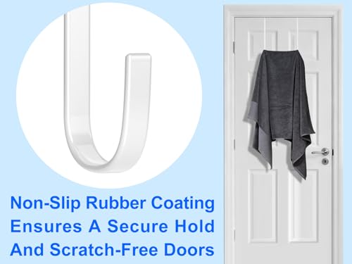 Mars-Rock Over The Door Metal Hooks with Plastic Coating 10" Fit 0.5" to 1 3/8" Door 4 Pcs Heavy Duty Single Towel Robe Rack Wreath Bathroom Shower Hanger Shoe Organizer Ironing Board Long White - color: K: WT 10" fit 0.5" to 1 3/8" door 4pcs