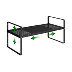 Expandable Kitchen Cabinet Shelf Organizer Rack Heavy Duty Metal Spice Rack Stackable Kitchen Counter Storage Shelf for Kitchen Cabinet Pantry Bathroom (Black - 16.5"-27" L x 10.2" W x 9.6" H - 1Pack) - color: Black - 16.5"-27" L X 10.2" W X 9.6" H - 1pac