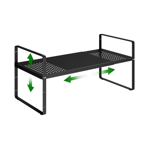 Expandable Kitchen Cabinet Shelf Organizer Rack Heavy Duty Metal Spice Rack Stackable Kitchen Counter Storage Shelf for Kitchen Cabinet Pantry Bathroom (Black - 16.5"-27" L x 8" W x 9.6" H - 1Pack) - color: Black - 16.5"-27" L X 8" W X 9.6" H - 1pack