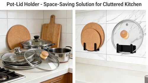 Stainless Steel Under Cabinet Cutting Board Holder Black Wall Mounted Pot Lid Storage Adhesive Punch Free No Drill Kitchen Organizer 7" x 2.3" x 1.8" - color: Black