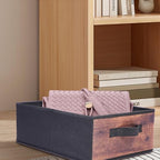 JAKAGO Fabric Storage Bins set of 4 Rectangle Storage Baskets with Handle Foldable Closet Organizer for Clothes Towel bedding Books Collapsible Clothing Container for Shelves Bedroom(Wood Low)