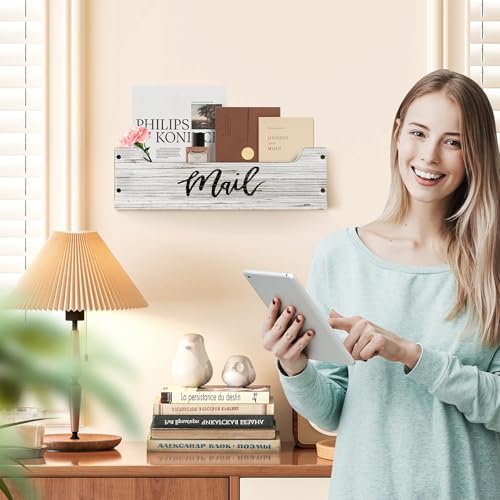 White Wooden Mail Organizer Countertop (Retro White+Black) - color: Retro White+Black