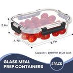 HOTEC 35OZ Glass Food Storage Container, Airtight Glass Lunch Fruit Containers with Lids - Microwave, Oven, Freezer and Dishwasher Safe, 4-PACK - size: 4Pack 35OZ