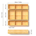 DUJEN Bamboo Drawer Organizer 12.5'' X 12.5'' X 2'', Adjustable 3 Individual Junk Drawer organizer for Bathroom and Kitchen, Wood Drawer Tea Organier Boxes for Silverware, Make up and Tea Bag - size: 1 piece 12.5X6.2 & 2 pieces 12.5X3.1