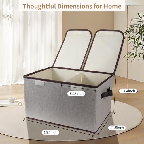 Foldable Fabric Storage Box, 16.5 x 11.8 x 9.8 inches (L x W x H), with Double-Lid & Dividers, Large Organizer for Home, Closet, Office(Grey, 4 Packs) - color: Grey, size: 4 Packs