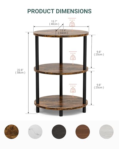 Small Round Side Table - 3-Tier Oval Accent Table for Small Spaces, Rustic Wood and Metal Couch End Table, Nightstand for Bedroom or End Table Living Room, Set of 2, Rustic Brown - color: Rustic Brown, size: 2-Pack, style: Without Power Outlets