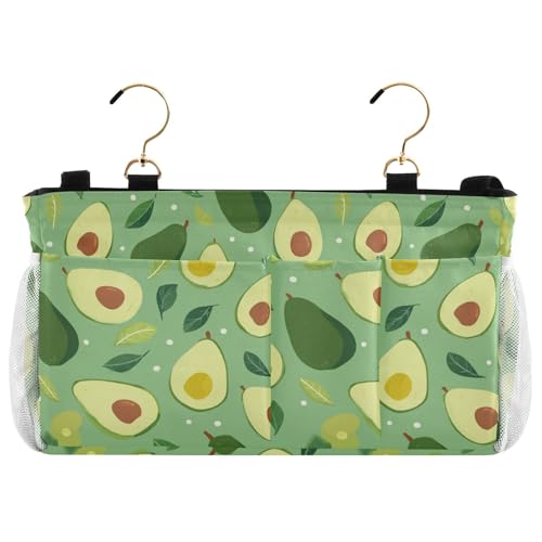 Bedside Caddy Hanging Bunk Bed Caddy Bed Organizer Hanging Pocket with 2 Hooks Bedside Storage Organizer Pocket Bag Holder Green Avocado and Leaf - color: Green Avocado and Leaf
