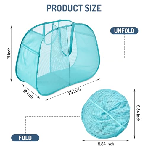 Seiritex Mesh Popup Laundry Hamper 2 Compartment, Collapsible Laundry Sorter Basket Foldable Hamper for Clothes, College Dorm, Travel (Turquoise Blue) - color: Turquoise 2-compartment