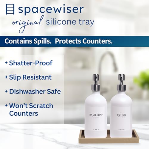 Spacewiser Countertop and Vanity Tray - Small 7.7” Silicone Tray for Soap Dispenser Bottles, Bathroom Trays, Kitchen Sink Trays, Sink Caddy Kitchen Sinks Organizer, Soap Dish & Sponge Holder Mat - color: Coastal Sand, size: Small 7.7”