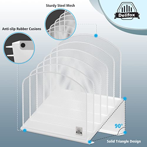 Delifox Inclined Desk File Organizer,Vertical File Folder Holder Stand Metal Rack File Sorter for Office Classroom Desktop Organization - color: White, size: 1Pack