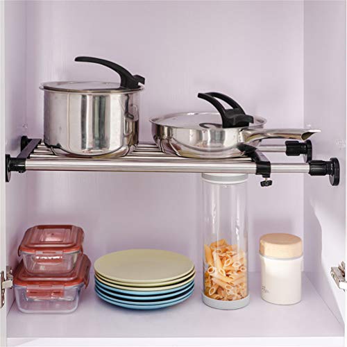 BAOYOUNI Adjustable Closet Shelf Expandable Shelves Tension Rod Hanger Space Saving Storage Rack Organizer Divider for Wardrobe, Cupboard, Kitchen, Bathroom Use, Black, 2 Pack - color: Black, 2pcs (2-bar Telescopic), size: Recommended Use Length: (19.69-3