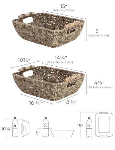 StorageWorks Hand-Woven Large Storage Baskets with Wooden Handles, Seagrass Wicker Baskets for Organizing, 2-Pack - color: Natural(Seagrass), size: Medium