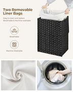 Greenstell Laundry Hamper with Lid, 90L Clothes Hamper with 2 Removable Liner Bags & 2 Mesh Laundry Bags, Handwoven Synthetic Rattan Laundry Basket for Clothes, Toys in Bathroom, Bedroom Black - color: Black, size: 90L (18.1 x 13.0 x 23.6 inches)