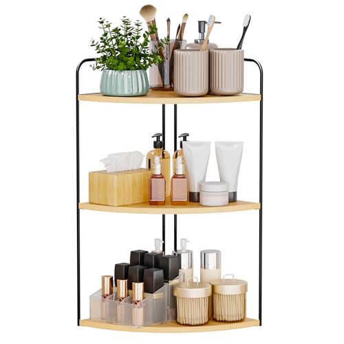 Forest Angle Bathroom Counter Organizer,Countertop Organizer,Vanity Organizers,Bathroom Storage,Bathroom Sink Caddy,Counter Shelf,Corner Counter,Corner Shelves(Black-Burlywood) - color: Black-burlywood 3 Tier