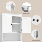 Gizoon Over the Toilet Storage Cabinet with Adjustable Shelf and Double Doors, Bathroom Space Saver Organizer Above Toilet with Open Shelf, Taller Wooden Free Standing Toilet Rack -White - color: White