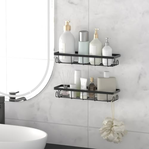 Shower Caddy Organizer with Hooks,Self Adhesive Bathroom Shelves,No Drilling Bathroom Organizers and Storage,Perfect for RV, Apartment, Home Decor,2 Pack Black - color: Black, size: 2 Pack