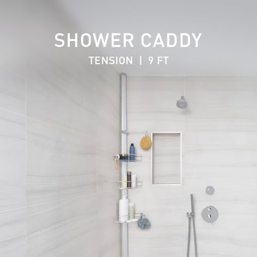 simplehuman 9' Tension Pole Shower Caddy, Stainless Steel and Anodized Aluminum - size: 9 ft