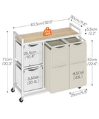 HOOBRO Laundry Sorter with 4 Section, 39 Gal. (147 L) Laundry Hamper with Wheels, Rolling Laundry Basket with Shelf, Pull-Out Detachable Bags, Side Pockets, Rustic Brown, Black and Beige BFE14XY01N1 - color: Rustic Brown + Black + Beige + Gray