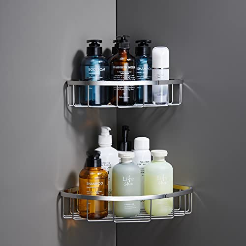 [2 Pack] Corner Shower Caddy Organizer, SUS304 Stainless Steel Heavy Duty Rust-Proof Shelf Holder, Wall Mounted Storage Rack for Bathroom Kitchen, Polished Chrome - color: Chrome, size: Corner (2 Pack)