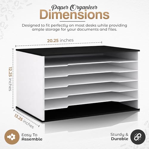 12x18 Construction Paper Organizer, 6-Tier Wooden Flat File for 11x17 & A3 Sheets | Large Durable wood composite organizer Paper Storage for Classroom, Office & Art Room | Black & White| - size: 6 tiers Black & White 20.25"W x 12.25"H x 13.25"D