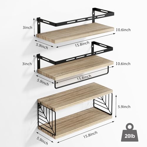 Fixwal Bathroom Shelves Over Toilet, Floating Shelves Wall Mounted with Metal Frame and Towel Bar for Bathroom, Kitchen, Bedroom, Living Room (3 Plus 1 Rustic Brown) - color: 1-rustic Brown