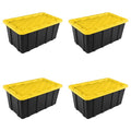 Sterilite 38 Gal Industrial Tote, Stackable Storage Bin with Snap-Fit Lid for Garage, Basement & Attic Storage, Black Base and Yellow Lily Lid, 4-Pack - size: 38 Gallon