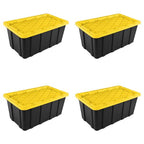 Sterilite 38 Gal Industrial Tote, Stackable Storage Bin with Snap-Fit Lid for Garage, Basement & Attic Storage, Black Base and Yellow Lily Lid, 4-Pack - size: 38 Gallon