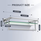 Glass Bathroom Shelf with Towel Bar, Stainless Steel Tempered Towel bar/Track Glass Bathroom Shelves Wall Mount Over The Toilet (Brushed Nickel, 20-inch) - color: Brushed Nickel, size: 20-inch with Railing