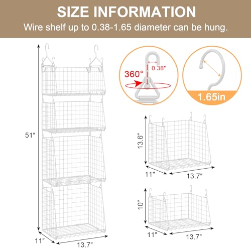 4-Tier Hanging Laundry Room Organizer: Foldable Wire Shelf Basket with 2 Large Hooks 1.65" & 360°Rotating Hooks – Space-Saving Laundry Storage Basket, for Wardrobe Closet Storage, White Patent - color: White, size: 4-Pack 13.7*11*51inch