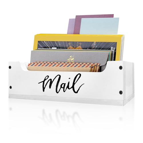 White Wooden Mail Organizer Countertop - Mail Organizer Wall Mounted, Office Mail Holder, Desktop Mail Basket for Counter, Letter Holder Box for Home Office Decor (White + Black, 3.15") - color: White & Black-2
