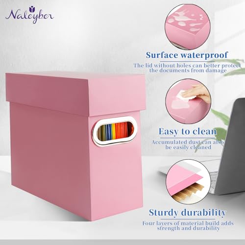 File Organizer Box with Lid & Handle, Thickened Cardboard Hanging File Folder Storage Boxes for Letter Size, Portable Filing Organizer for Office, Home, Classroom, Pink 2 Pack - color: Pink, size: 2 Pack