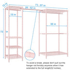 Ulif E10 Clothes Rack（With Stretchable Hanger Rod）Freestanding Clothing Racks for Hanging Clothes，Adjustable Closet Organizer System，Portable Garment Rack 73-97"W x 15" D x 72" H，Max Load 800LBS，Pink - color: Pink