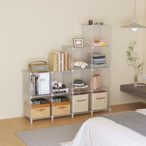 AWTATOS Cube Storage Organizer, Closet Organizers and Storage, 12 Cube Shelves Bookshelf, DIY Stackable Plastic Clothes Organizer Shelving for Bedroom, Home, Transparent Twill - color: Transparent Twill