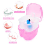 Denture Bath Case Denture Soaking Cup with Brush, Denture Holder Case Retainer Cleaning Case False Teeth Storage Box for Travel and Daily Use - color: Light Pink