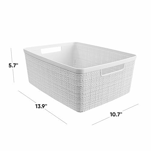 Curver Set of 6 Medium 12L Jute Decorative Plastic Organization and Storage Baskets - Perfect Bins for Home Office, Closet Shelves, Kitchen Pantry and All Bedroom Essentials, White - color: White, size: Medium 12L