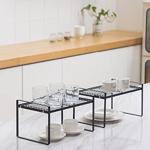 Shantton 2Pack Kitchen Cabinet Shelf Counter Organizer Rack Pantry Storage Bathroom Bedroom Office Table Desk Space Saving Stackable Rust Resistant Non Slip Black Wide L13.1in W10.6in H7.3in - color: Black, size: L13.1'' W10.6'' H7.3''