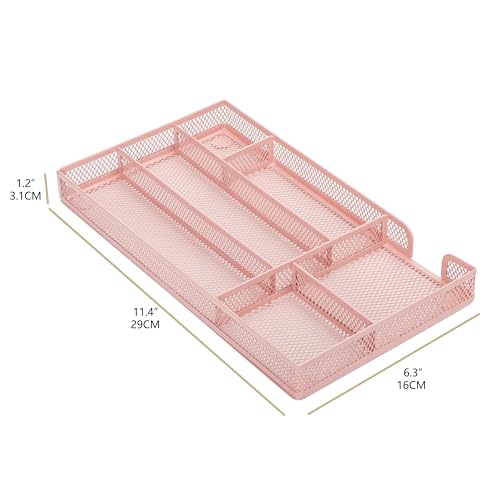 Annova Desk Drawer Organizer Tray for Office Organization - Metal Mesh - Storage Tray with Dividers for Pens, Desktop Accessories, Bathroom, Kitchen, Makeup and Office Supplies (Small, Light Pink) - color: Light Pink, size: Small