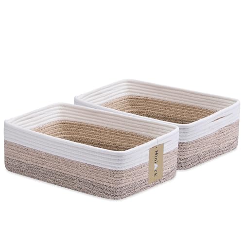 MiniArk Large Shallow Organizing Baskets 15x11x5.1 Inches - Rope Woven Storage Bins for Bathroom, Shelves, Cube Closet, Gradient Brown 2 Packs - color: Gradient Brown, size: 2pcs-L15×W11×H5.1"