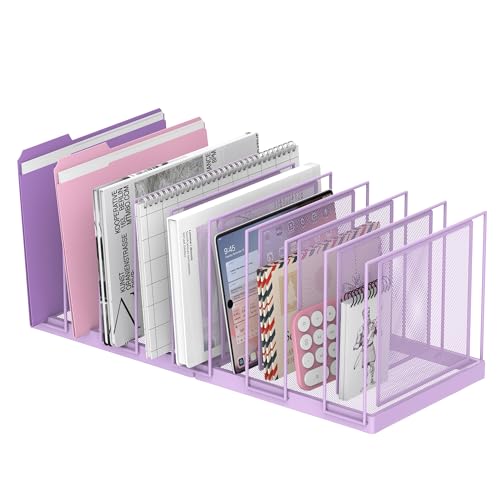 9-Section Desk File Organizer, Vertical File Holder, Mesh Desktop File Folder Metal File Organizer Stand for Office Home Classroom, Purple - color: Purple, size: 1 Pack 9-Section