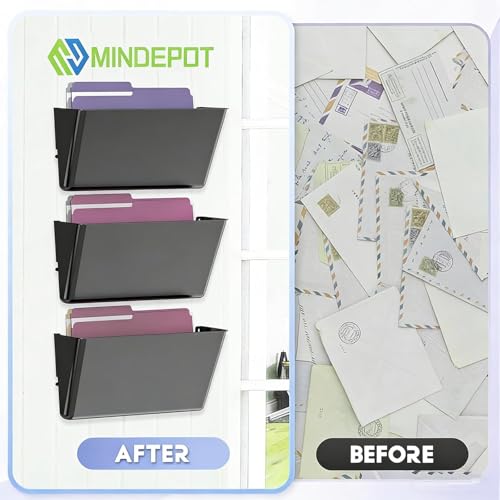 MINDEPOT 1 Pockets Acrylic Wall File Organizer, Clear Wall File Holder, Plastic Hanging Wall File Holder for Office, School and Home, Black - color: Black, size: 1Pack