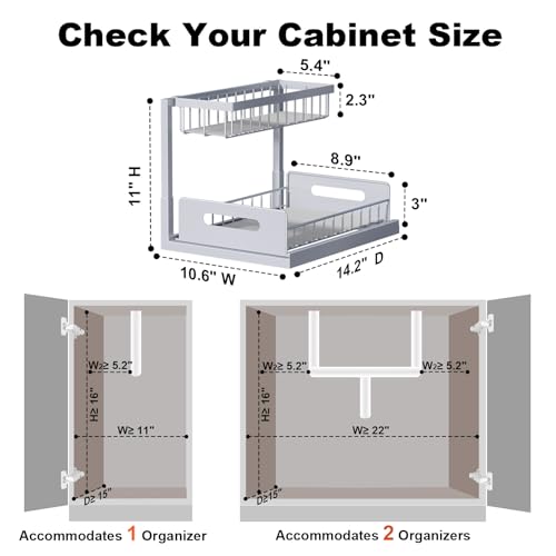REALINN Under Sink Organizer, Pull Out Cabinet Organizer 2 Tier Slide Out Sink Shelf Cabinet Storage Shelves, Storage for Kitchen Bathroom, Grey, 2 Pack - color: Grey, size: 2 Pack